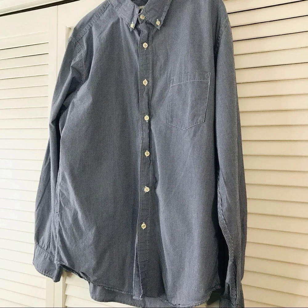J. CREW Blue White Plaid Button Down Long Sleeve Cotton Shirt Size Large